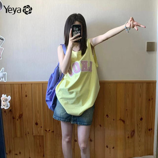 Áo thun nữ không tay YEYA Áo thun cổ tròn ngắn tay in hình đơn giản và đa năng