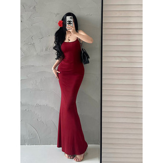 Dây đeo vai có thể điều chỉnh ~ Gợi cảm Pure Desire Slim-fit Slimmer Look Hip-packed Đuôi cá Sling Dress Váy dài Boxer Skinny Skinny Dress Bottoming Váy bé gái Lau váy dài khoe hình bé gái Mắt cá chân @ -