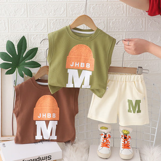 Bộ áo Vest mùa hè cho bé trai thời trang mới Quần áo không tay cho bé trai và bé Áo thun và quần short Bộ 2 món
