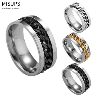 MISUPS Fashion Punk Mens Titanium Steel Rotatable Spinner Chain Silver/Black/Gold Band Ring