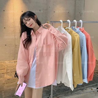 Áo sơ mi nữ tay dài Bigsize Áo sơ mi công sở basic form rộng có cổ trơn mùa xuân Phong cách Hàn Quốc Thời Trang đẹp