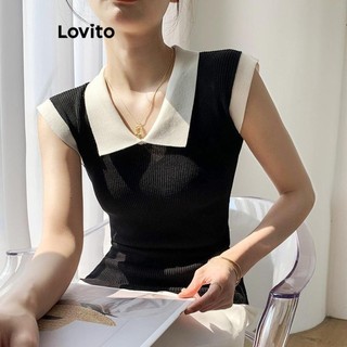 Áo thun Lovito chắp vá ghép nối màu sắc phong cách thường ngày cho nữ LNL43118