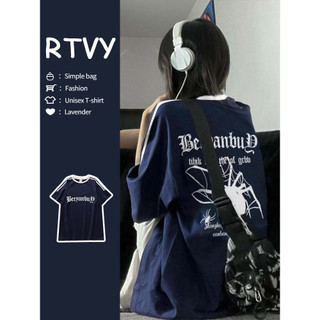 「RTVY」Áo thun ngắn tay ba thanh cổ điển kiểu Mỹ mùa hè Oversize nhện in chữ hàng đầu dành cho nữ