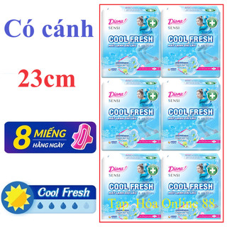 (Có che tên) Lốc 6 gói Băng vệ sinh Diana SenSi Cool Fresh siêu mỏng cánh gói 8 miếng