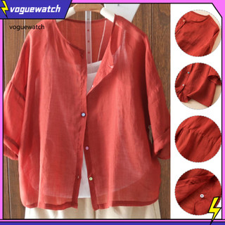 Vog Nữ Nhiều Màu Sắc Nút Áo Sơ Mi Cổ Tròn Áo Sơ Mi Cardigan Thời Trang Nữ Áo Sơ Mi Thường Ngày Có Nút Nhiều Màu Sắc Lỏng Lẻo Phù Hợp Với Màu Trơn Cho Thời Trang Đông Nam Á