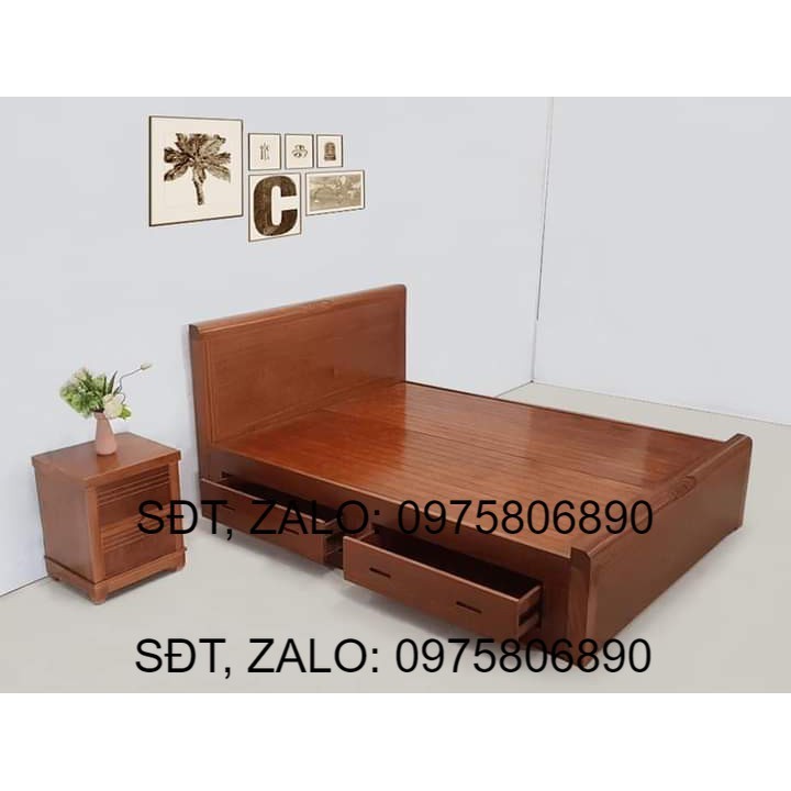 Giường Ngủ Gỗ Sồi 1M8X2M Ngăn Kéo Mặt Phản Màu Cánh Gián Giá Rẻ mẫu mới 2025