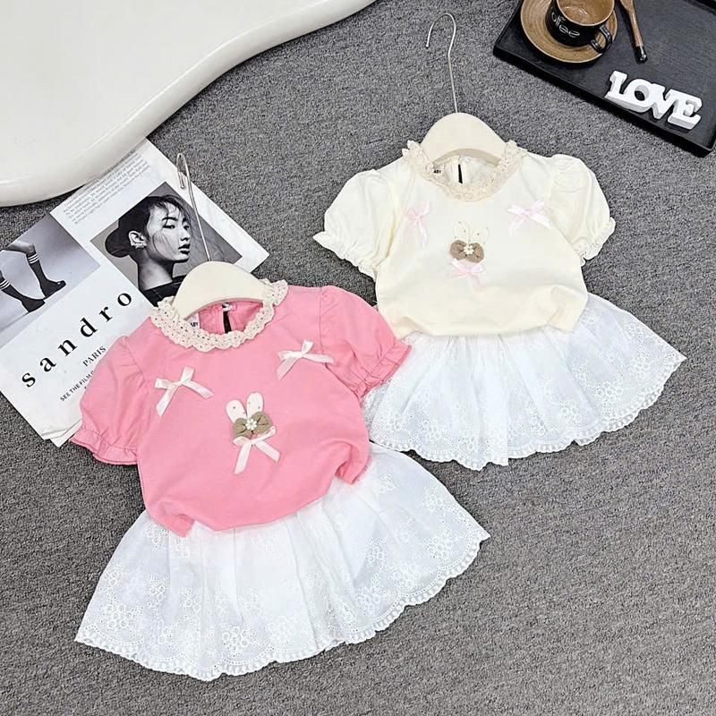 SÉT áo cotton ngắn tay bồng, chân váy xòe dời cho bé gái  cân nặng từ 6-16kg