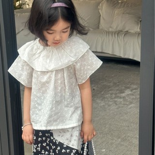 Áo sơ mi trẻ em bé gái phiên bản hàn quốc jacquard thêu áo sơ mi bé gái mùa xuân lá sen cổ áo sơ mi cho bé