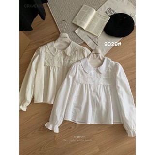 Áo sơ mi babydoll cổ sen phối ren - mã 9029 hàng QC