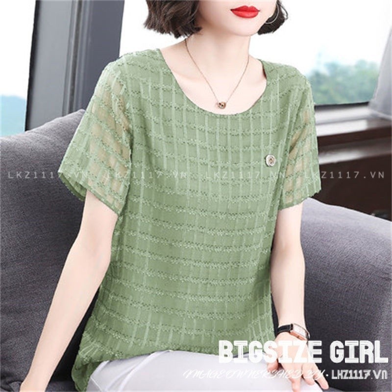 Áo kiểu trung niên nữ Bigsize Áo sơ mi voan nữ trung niên cho mẹ cổ tròn tay ngắn form rộng mùa hè Phong cách hàn quốc Thời Trang trẻ trung sang trọng đẹp cao cấp