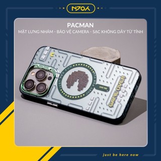 Ốp in hình hỗ trợ sạc không dây từ tính viền kim loại bảo vệ camera cho iphone 15 pro max 14 13 12 pacman njoyshop
