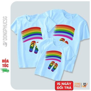 Áo gia đình cầu vòng Đồng phục gia đình 3/4/5 người giá rẻ Thun cotton Màu thiên thanh GD321TT