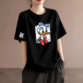 Hàng có sẵn Vận chuyển nhanh#女士时尚T恤 100 Áo thun Cotton nguyên chất nữ tay ngắn mùa hè Thẻ phong cách mới