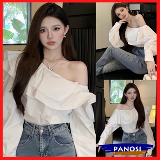 Áo kiểu nữ lệch vai áo trễ vai nữ chất vải voan mềm mịn sang trọng tay lơi A343 PANOSI