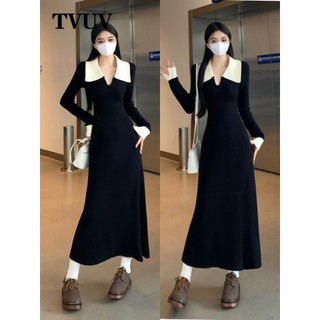 Tvuv Plus Kích Thước Tương Phản Màu Ve Áo Dài Tay Dệt Kim Thường Ngày 6692