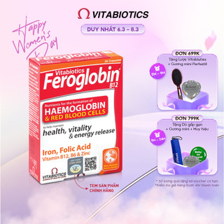 Viên Uống Bổ Máu Vitabiotics FEROGLOBIN B12 Cung Cấp Sắt Hỗ Trợ Tăng Khả Năng Tạo Máu, Nâng Cao Sức Đề Kháng Hộp 30 Viên