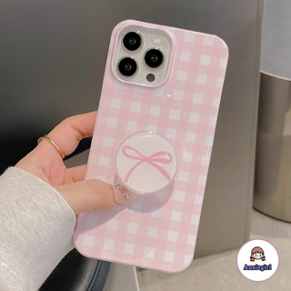 Ốp Điện Thoại INS Kẻ Sọc Nơ Màu Hồng Cho Iphone 11 15 16 Pro Max 12 14 13 Promax XR XS Max 7Plus 8Plus 7G / 8G SE Ốp Lưng PC Cứng Chống Bụi Bẩn