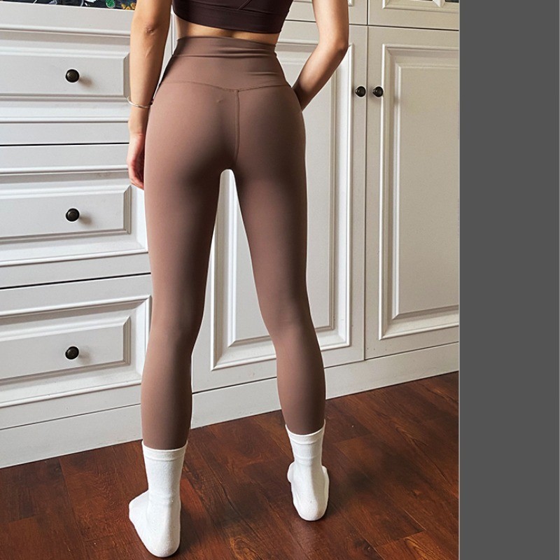 Quần Legging Thể Thao Lưng Cao Màu nude Có Túi one piece Cho Nữ