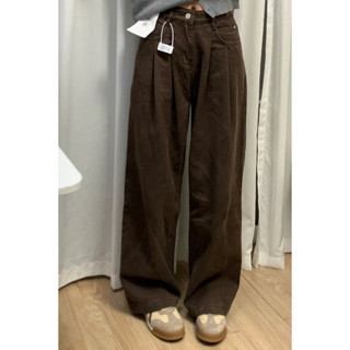 Mỹ High Street Cà Phê Màu Rộng Quần Jean Nữ Thời trang Phong Cách Xuân Thu Phong Cách Mới Cao Cấp Ôm Hơn Nhìn Thường Ngày Quần Thẳng Drap Rời Lau Quần