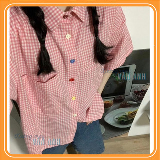 Áo Sơ Mi Tay Ngắn HỒNG Dáng Rộng Thời Trang Mùa Hè Phong Cách Hàn Quốc Cho Nữ