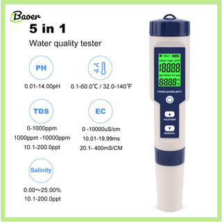 Giá thanh lý!! Máy kiểm tra chất lượng nước kỹ thuật số 5 trong 1 Tds / ec / ph / độ mặn / đồng hồ đo nhiệt độ cho bể bơi