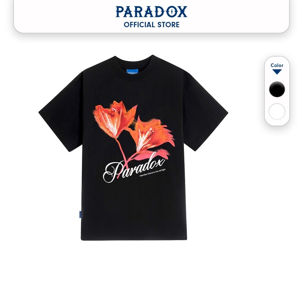 Áo thun form rộng Paradox tay lỡ - Unisex - In hình - CRIMSON FLOWER - Đen, Trắng