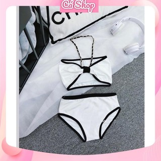 Bikini trắng dây xích 2 mảnh cho bé gái