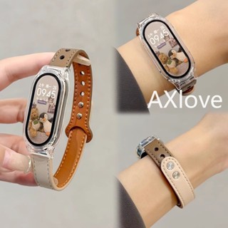 Ốp Lưng Trong Suốt + Dây Đeo Thích Hợp Cho Xiaomi Mi Band 8 7 6 5 4 3 Da Thời Trang Thay Thế Dây Đeo Tay Miband 8 NFC Correa Khóa Ngược Vòng Tay Phụ Kiện