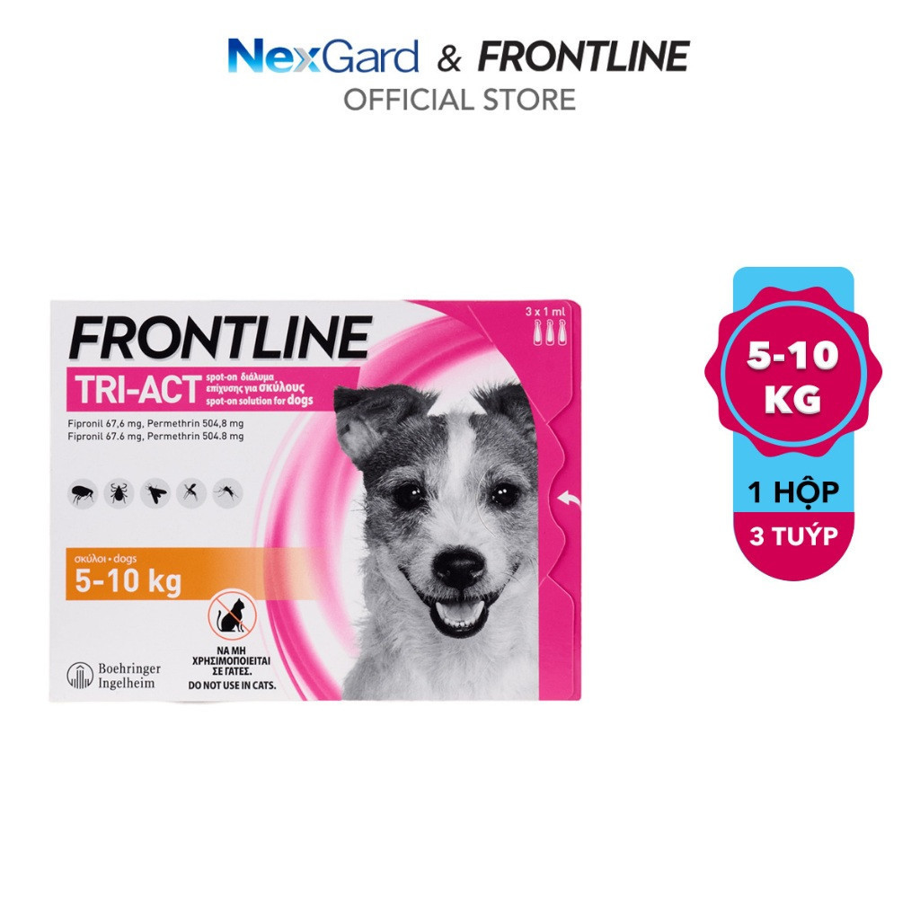 Frontline Tri-Act - Tuýp nhỏ gáy phòng & trị ve, rận, bọ chét, ruồi, muỗi dành cho chó(5-10kg)-3 tuýp/hộp