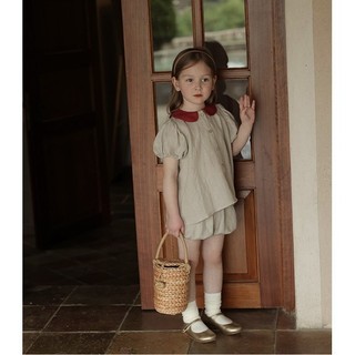 Set linen cổ sen đỏ cho bé gái