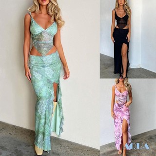 Anana-nữ Áo Váy Phù Hợp Với Không Tay Vai Áo Vest Hoa + Trang Phục Váy Dài Thường Ngày Mùa Hè