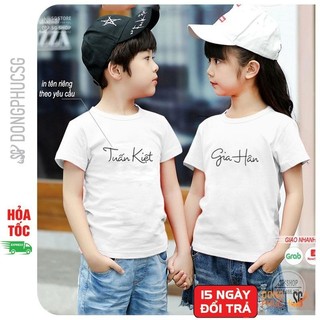 Áo thun in tên riêng của bé theo yêu cầu chất thun cotton mềm mịn màu trắng DONGPHUCSG