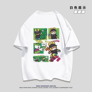 Mùa Hè Mới Hoạt Hình Ván Trượt Chó In Cổ Tròn Tay Ngắn Áo Thun Nữ Rời Cặp Đôi Top