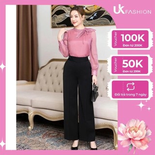 Quần Ống Rộng Cạp Chữ V Cúc Bọc UK FASHION Thiết Kế Thanh Lịch Chất Vải Nhập Hàn Cao Cấp Không Nhăn NKQU2302001