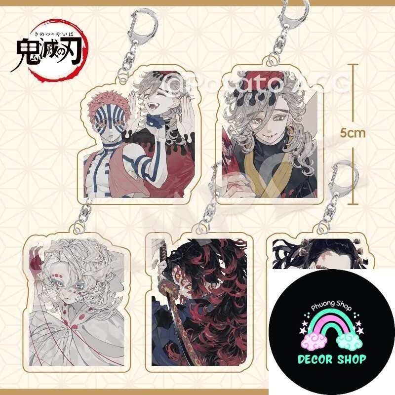 Móc khóa Kokushibou Anime Demon Slayer Acrylic Douma Akaza Phụ kiện trang trí túi xách Balo