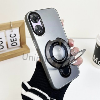 Ốp lưng giá đỡ sang trọng OPPO A18 A38 A58 4G A16 A16S Ốp lưng cứng mờ acrylic dày chống sốc có giá đỡ từ tính bằng kim loại tròn