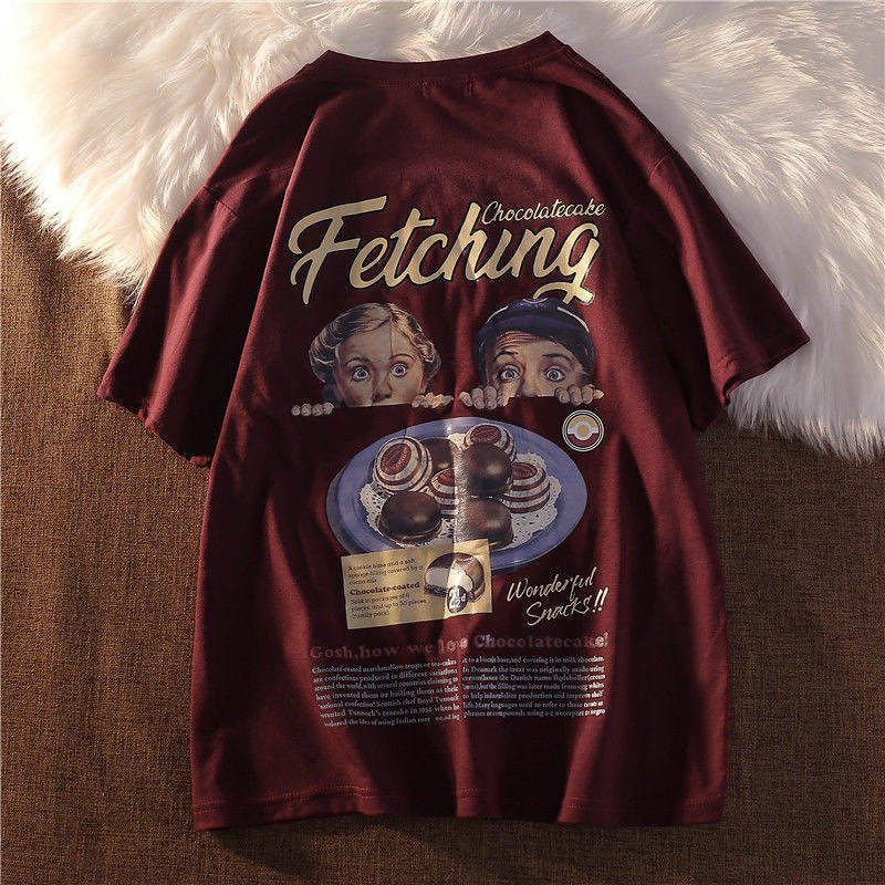 Women's Cotton American-Style Retro High Street Short-Sleeved T-shirt Loose Korean-Style Ins Super H