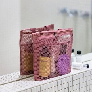 SENSES// Hollow Handbag Zipper Storage Bag New Draining Fiber Mesh Travel Makeup Wash Bag Bathroom Mesh Bag dPpc