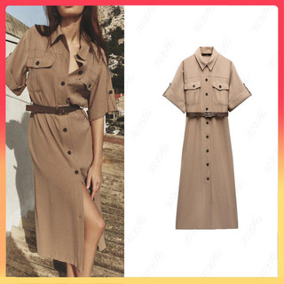Zara Za Mùa Hè Sản Phẩm Mới Phong Cách Retro Tính Khí Thanh Lịch Nẹp Ôm Hơn Nhìn Phù Hợp Với Thắt Lưng Áo Sơ Mi Đầm 2298068
