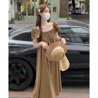 Váy V72, Đầm Đũi Chun Ngực Tay Phối Bèo Mặc Được Hai Kiểu From Rộng, Dáng Dài