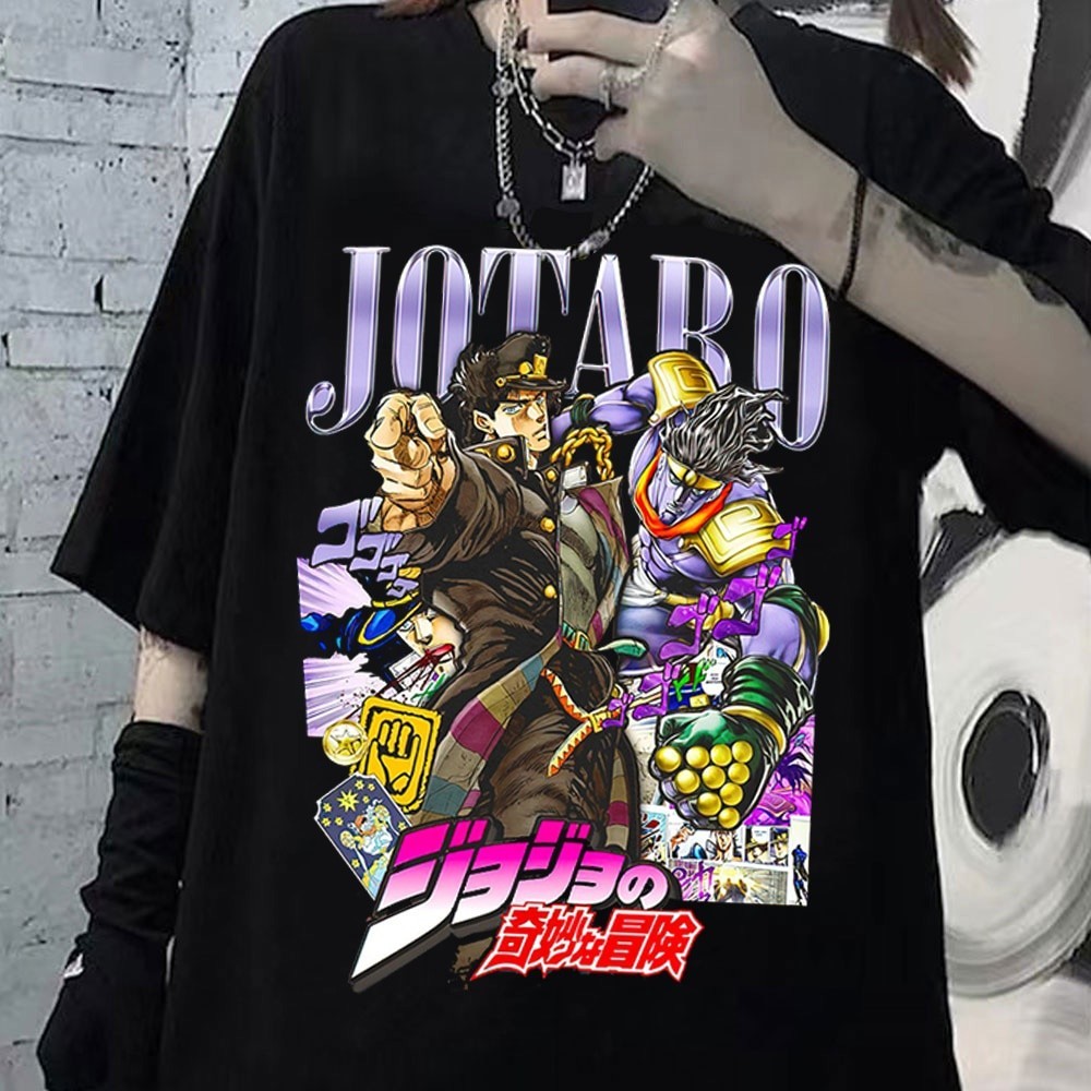 JoJo 's Bizarre Adventure JoJo 's Bizarre Adventure Anime Họa Tiết In Nam Cổ Tròn Cotton Áo Thun Tay
