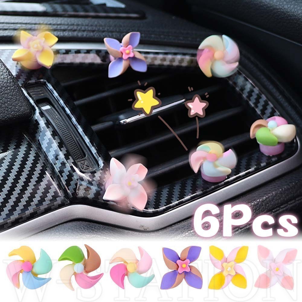 6 Cái / bộ Đồ Trang Trí Hoa Xoay Nhiều Màu Sắc Mini - Trang Trí Xe Pinwheel Tự Dính - Dành Cho Bảng Điều Khiển, Bảng Điều Khiển Trung Tâm, Gương Chiếu Hậu - Phụ Kiện Nội Thất Ô Tô