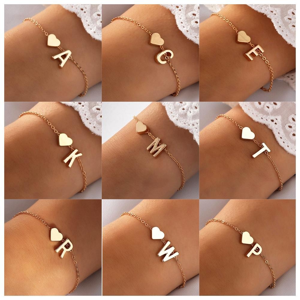 Handmade Trái Tim Ban Đầu Chữ Cái Vòng Tay A-Z 26 Tiếng Anh Chữ Vòng Tay Nữ Cá Tính Hợp Kim Hình Trái Tim Alphabe Vòng Tay