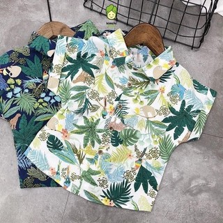 Áo Sơ Mi Đi Biển Cho Bé Trai KIMCHIBABY Vải Tơ Đũi Hoạ Tiết Hoa Lá, Áo Sơ Mi Đũi Cho Bé Mặc Đi Biển Cực Đẹp KA405