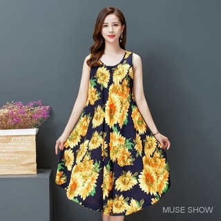 Đầm Mùa Hè Không Tay Kích Thước Lớn Lụa Cotton Retro Người Cao Tuổi Trung Niên Thời Trang Cao Cấp Váy Mùa Hè Cổ Tích In Hình Ôm Váy Dài Phong Cách Phương Tây Áo Phong Cách Dân Tộc Đầm Ngắn Tay Lớn Nữ