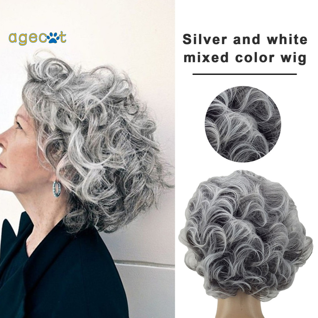 [Ac] Bộ tóc giả nữ có kẹp có thể điều chỉnh Bộ tóc giả nữ có thể tùy chỉnh với kẹp Màu bạc sành điệu Màu xám gợn sóng Tóc giả xoăn xoăn có tiếng nổ cho phụ nữ trung niên Tự nhiên lâu trôi cho thời trang