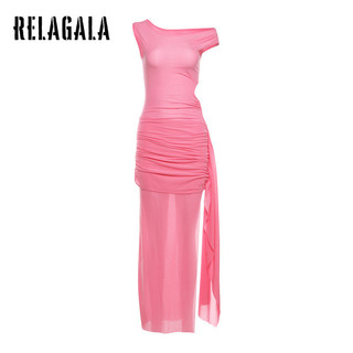 RelaGala Nữ Thời Trang Mới Tính Khí Đeo Vai Dài Gợi Cảm Bên Chia Đầm