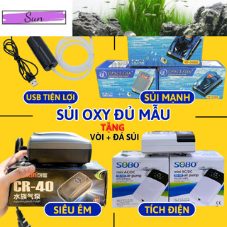 Máy Sủi Oxy Bể Cá Siêu Êm 2 Vòi Có Tích Điện - Sục Tạo Oxi Cho Hồ Cá Đủ Mẫu Sobo/ USB mini/ Atman/ 1 Vòi