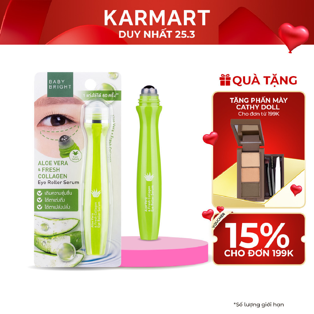 Cây Lăn Mắt Lô Hội Và Collagen Tươi Baby Bright Aloe Vera &amp; Fresh Collagen Eye Roller Serum 15ml