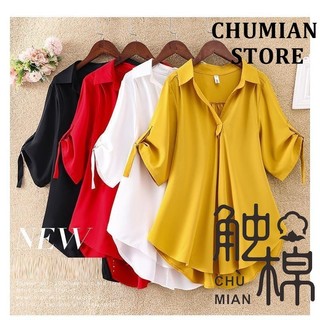 Áo voan tay ngắn cỡ lớn dáng rộng eo hẹp mỏng hơn Áo sơ mi ve áo